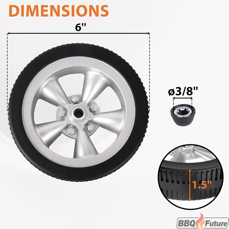 BBQ Future Replacement Wheels for Weber Kettle Grills, 6 Inch Grill Wheels for Weber Charcoal Grills, 65930 BBQ Caster Wheel Parts with Hub Caps, Silver - Image 2